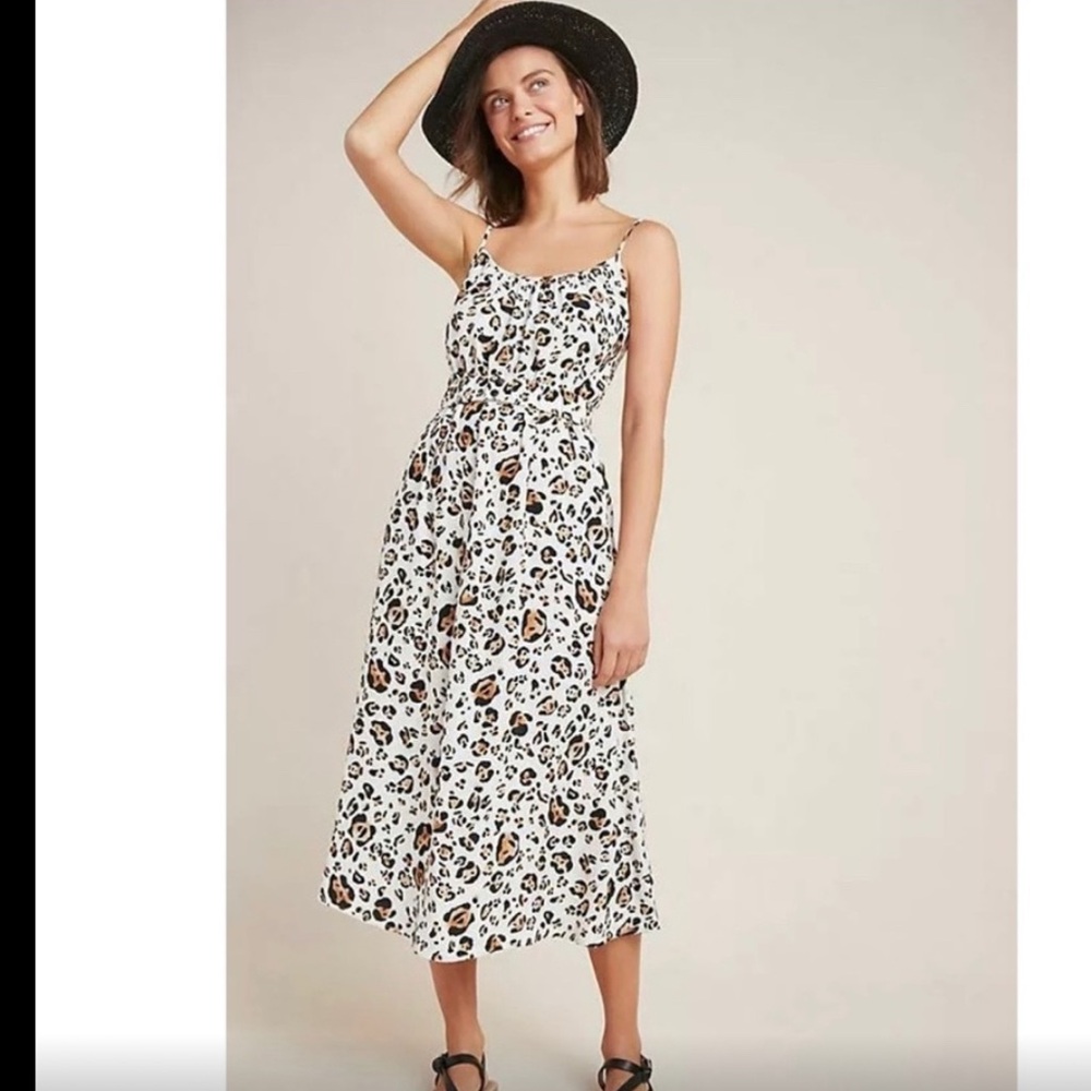 EUC Anthropologie Leopard Print Midi Dress